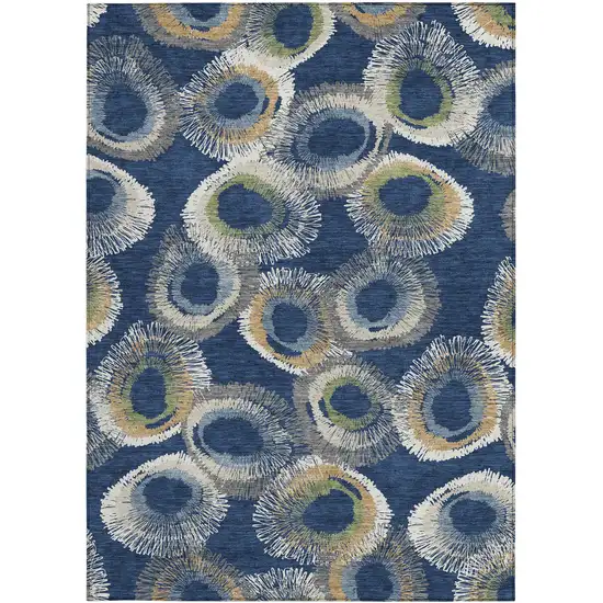 Navy Blue Ivory And Green Geometric Washable Indoor Outdoor Area Rug Photo 4
