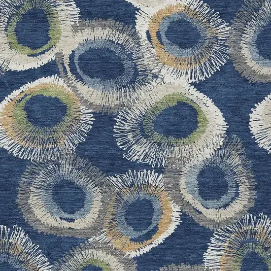 Navy Blue Ivory And Green Geometric Washable Indoor Outdoor Area Rug Photo 8