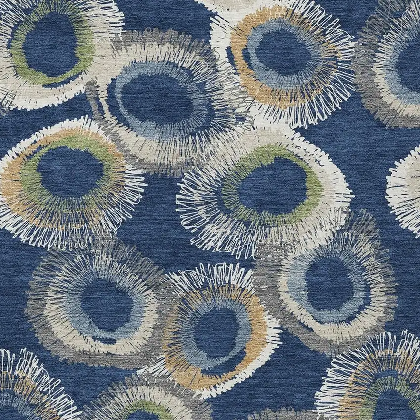 Navy Blue Ivory And Green Geometric Washable Indoor Outdoor Area Rug Photo 8