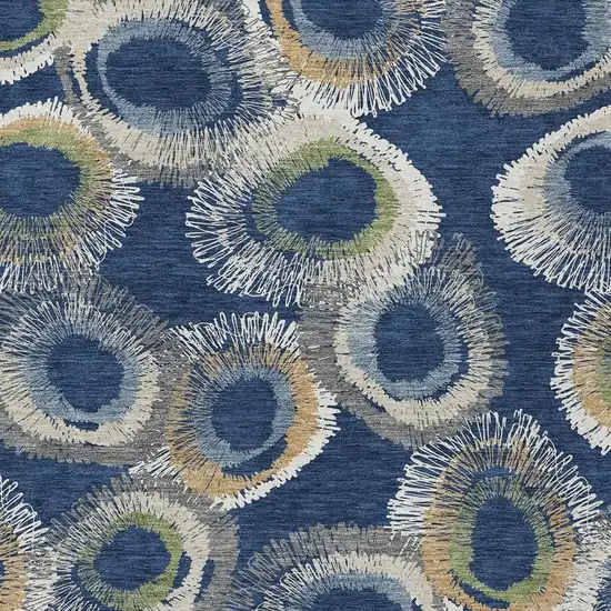 Navy Blue Ivory And Green Geometric Washable Indoor Outdoor Area Rug Photo 8