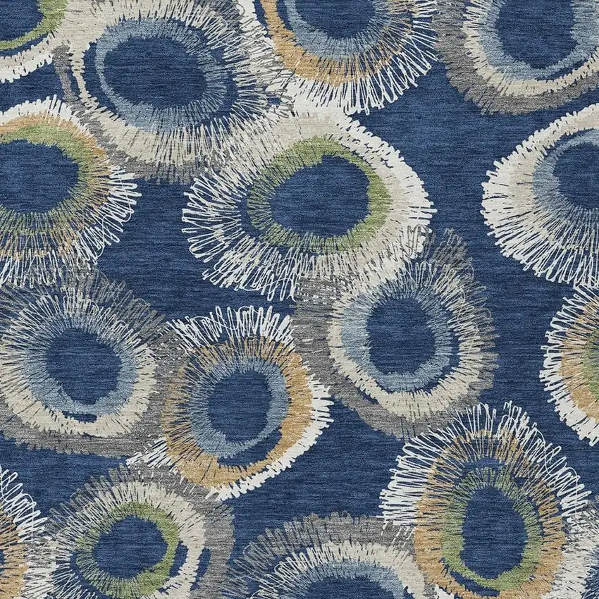 Navy Blue Ivory And Green Geometric Washable Indoor Outdoor Area Rug Photo 8