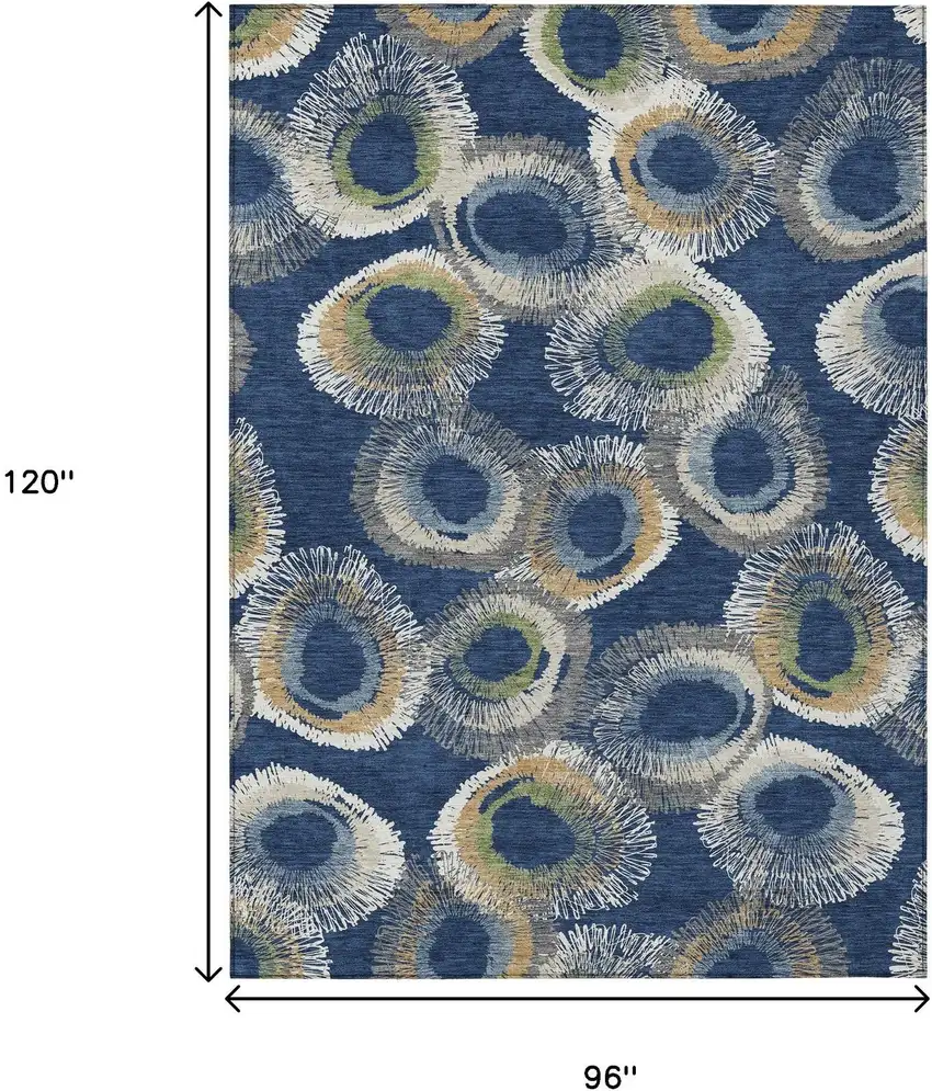 Navy Blue Ivory And Green Geometric Washable Indoor Outdoor Area Rug Photo 3