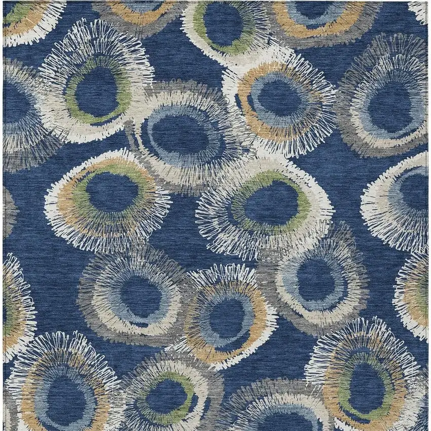 Navy Blue Ivory And Green Geometric Washable Indoor Outdoor Area Rug Photo 3