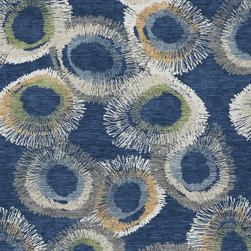 Navy Blue Ivory And Green Geometric Washable Indoor Outdoor Area Rug Photo 6