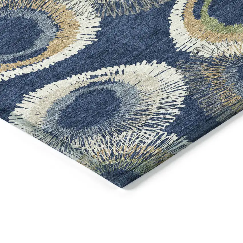 Navy Blue Ivory And Green Geometric Washable Indoor Outdoor Area Rug Photo 4