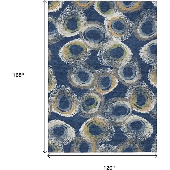 Navy Blue Ivory And Green Geometric Washable Indoor Outdoor Area Rug Photo 3