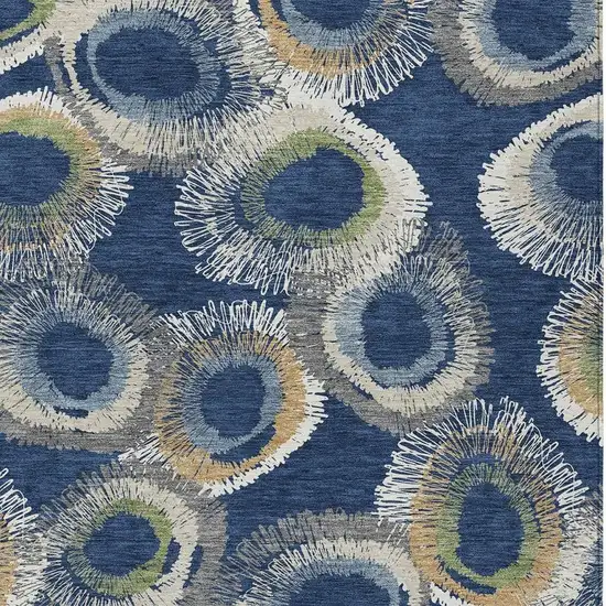 Navy Blue Ivory And Green Geometric Washable Indoor Outdoor Area Rug Photo 7