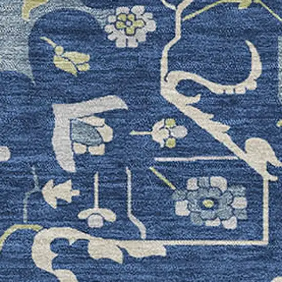 Navy Blue Ivory And Green Oriental Washable Area Rug With UV Protection Photo 2