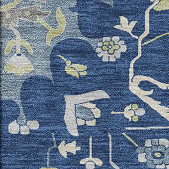 Navy Blue Ivory And Green Oriental Washable Area Rug With UV Protection Photo 2