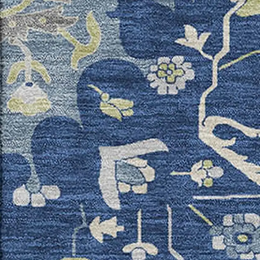 Navy Blue Ivory And Green Oriental Washable Area Rug With UV Protection Photo 2