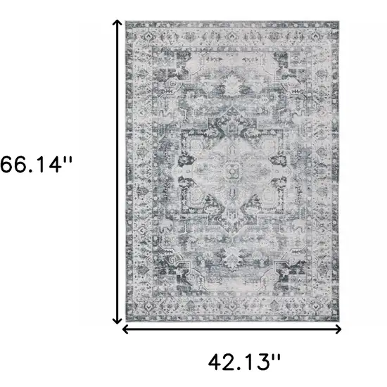 Navy Blue Ivory And Grey Oriental Printed Stain Resistant Non Skid Area Rug Photo 3