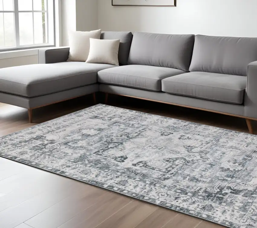 Gray and Ivory Oriental Non Skid Area Rug Photo 1
