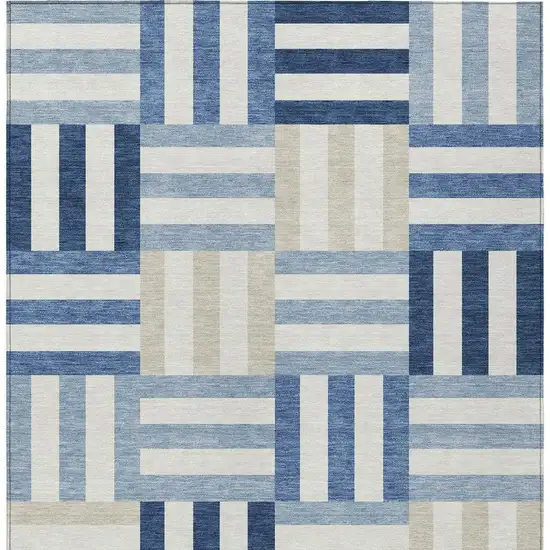 Navy Blue Ivory And Khaki Geometric Washable Indoor Outdoor Area Rug Photo 6