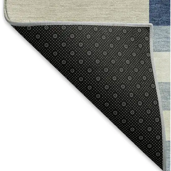 Navy Blue Ivory And Khaki Geometric Washable Indoor Outdoor Area Rug Photo 4