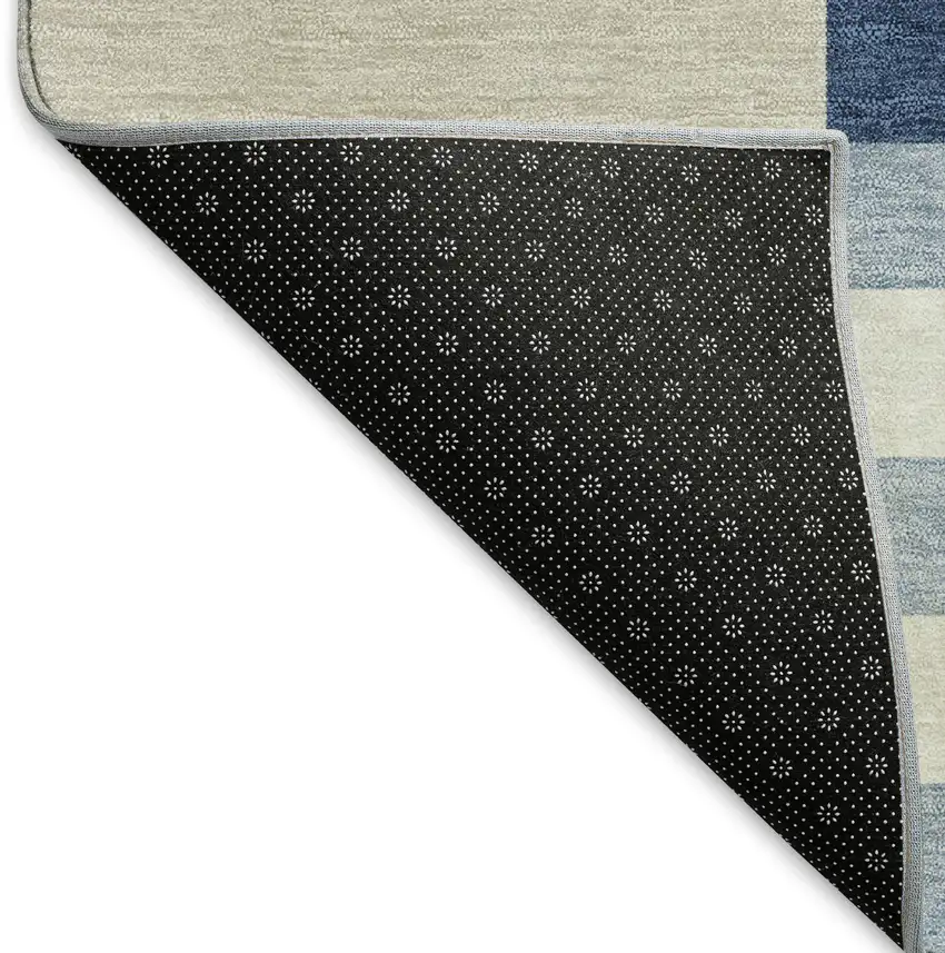 Navy Blue Ivory And Khaki Geometric Washable Indoor Outdoor Area Rug Photo 4