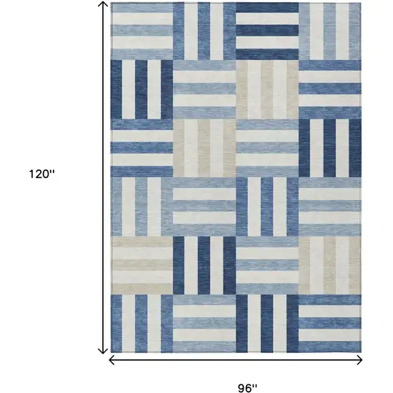 Navy Blue Ivory And Khaki Geometric Washable Indoor Outdoor Area Rug Photo 3