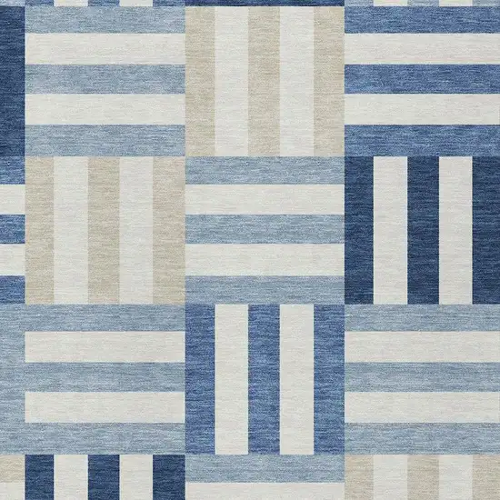 Navy Blue Ivory And Khaki Geometric Washable Indoor Outdoor Area Rug Photo 6