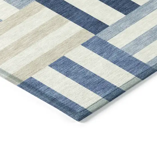 Navy Blue Ivory And Khaki Geometric Washable Indoor Outdoor Area Rug Photo 6