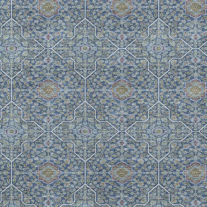 Navy Blue Ivory And Plum Oriental Washable Indoor Outdoor Area Rug Photo 2