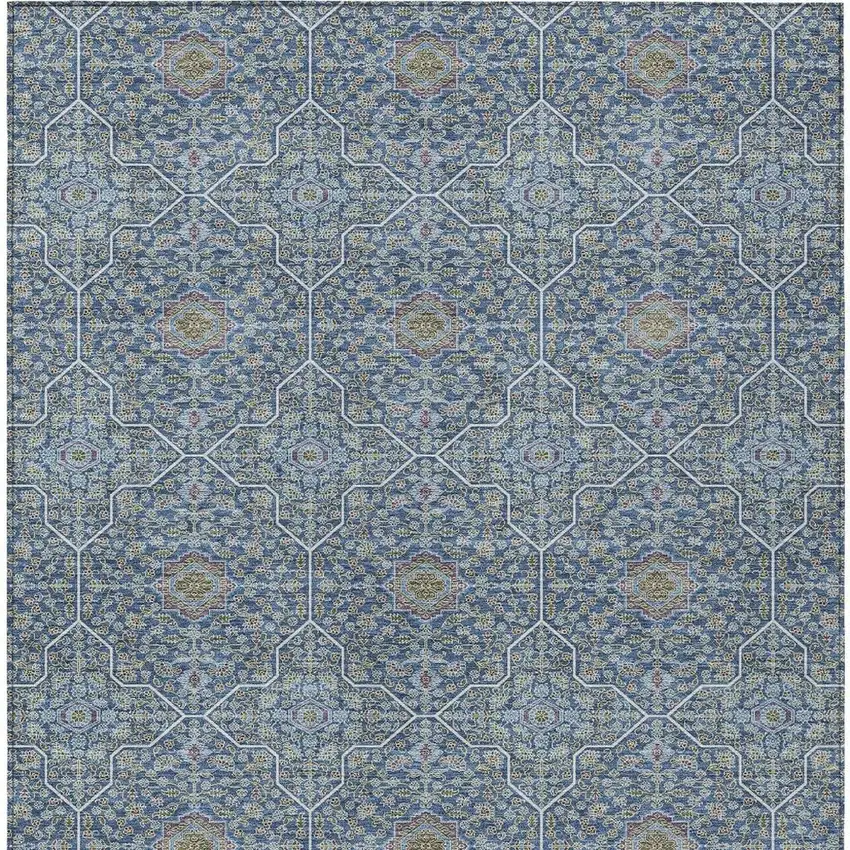 Navy Blue Ivory And Plum Oriental Washable Indoor Outdoor Area Rug Photo 3