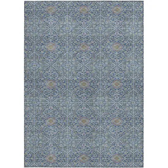 Navy Blue Ivory And Plum Oriental Washable Indoor Outdoor Area Rug Photo 3