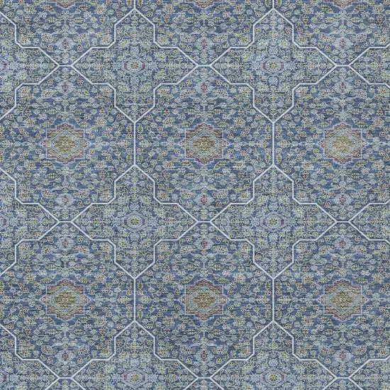 Navy Blue Ivory And Plum Oriental Washable Indoor Outdoor Area Rug Photo 2