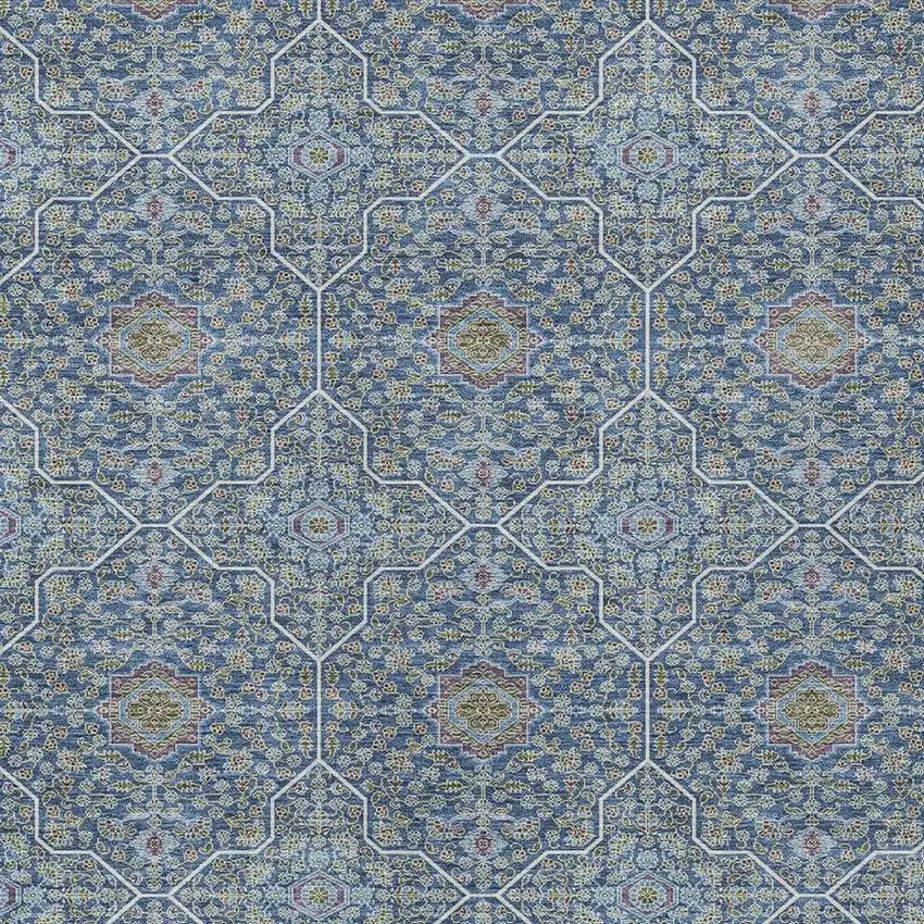 Navy Blue Ivory And Plum Oriental Washable Indoor Outdoor Area Rug Photo 2