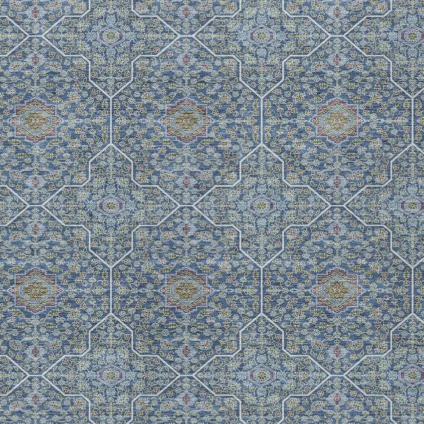 Navy Blue Ivory And Plum Oriental Washable Indoor Outdoor Area Rug Photo 2