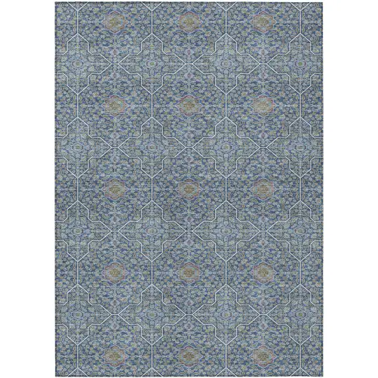 Navy Blue Ivory And Plum Oriental Washable Indoor Outdoor Area Rug Photo 1