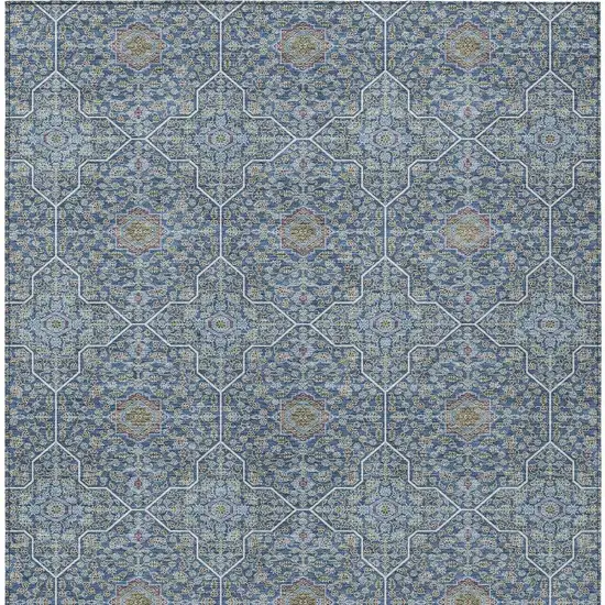 Navy Blue Ivory And Plum Oriental Washable Indoor Outdoor Area Rug Photo 3