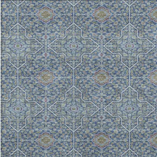 Navy Blue Ivory And Plum Oriental Washable Indoor Outdoor Area Rug Photo 2