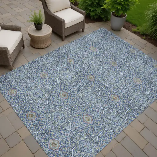 Navy Blue Ivory And Plum Oriental Washable Indoor Outdoor Area Rug Photo 7