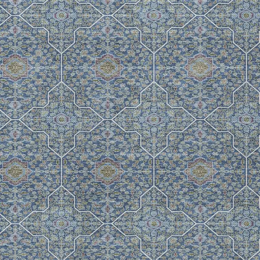 Navy Blue Ivory And Plum Oriental Washable Indoor Outdoor Area Rug Photo 2