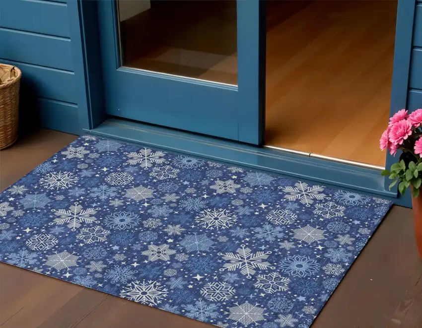 Navy Blue Ivory And Sky Blue Medallion Washable Indoor Outdoor Area Rug Photo 2