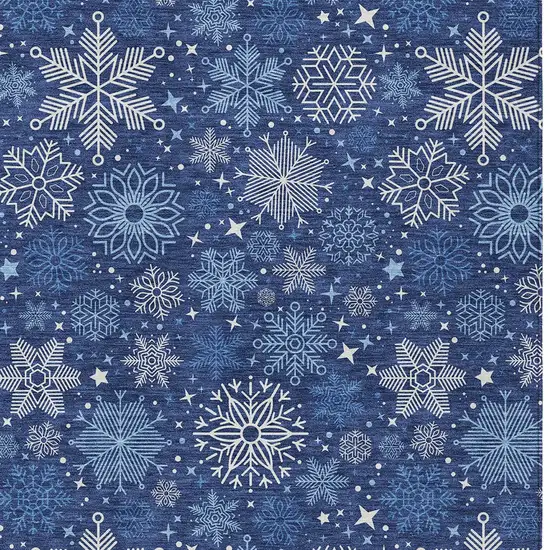 Navy Blue Ivory And Sky Blue Snowflake Washable Indoor Outdoor Area Rug Photo 6