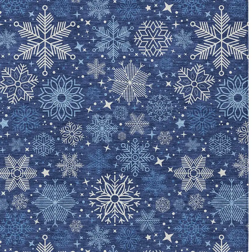 Navy Blue Ivory And Sky Blue Snowflake Washable Indoor Outdoor Area Rug Photo 6