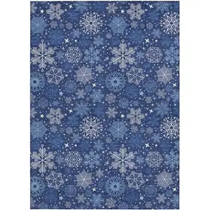 Photo of Navy Blue Ivory And Sky Blue Medallion Washable Indoor Outdoor Area Rug