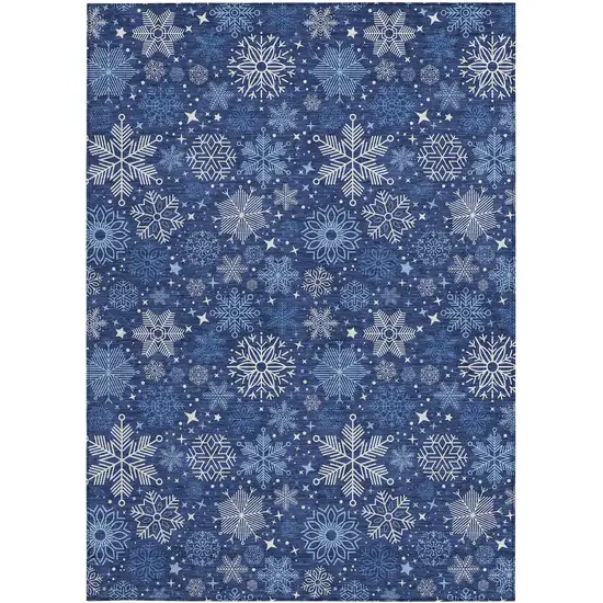 Navy Blue Ivory And Sky Blue Medallion Washable Indoor Outdoor Area Rug Photo 1