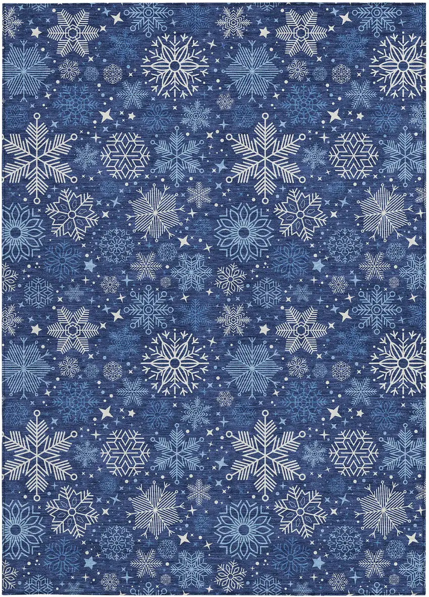 Navy Blue Ivory And Sky Blue Medallion Washable Indoor Outdoor Area Rug Photo 1