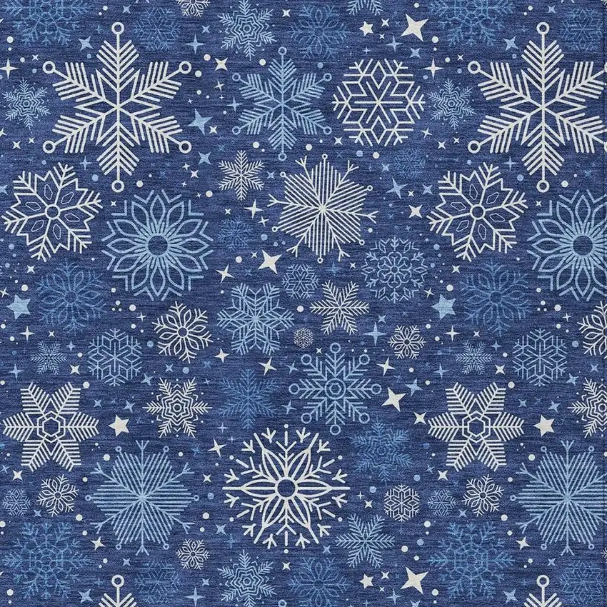 Navy Blue Ivory And Sky Blue Medallion Washable Indoor Outdoor Area Rug Photo 3