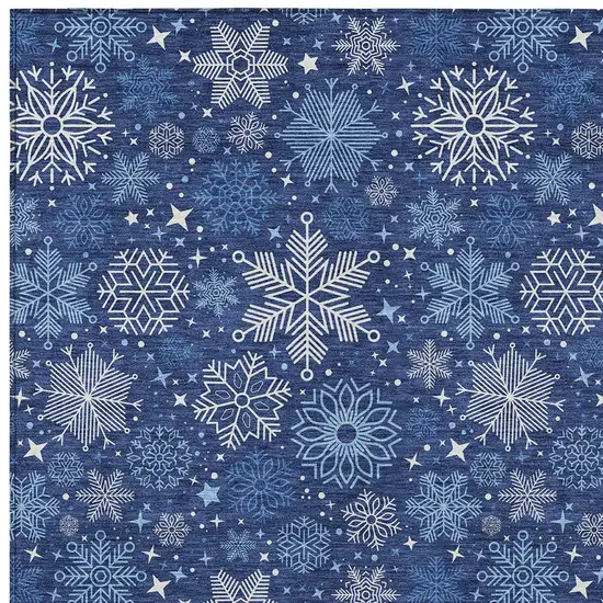 Navy Blue Ivory And Sky Blue Medallion Washable Indoor Outdoor Area Rug Photo 9