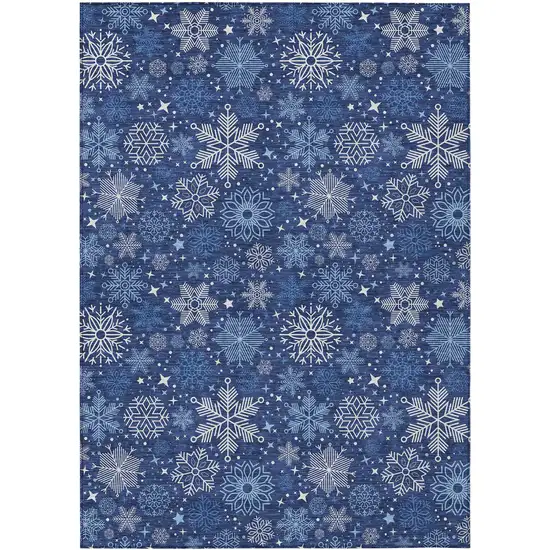 Navy Blue Ivory And Sky Blue Snowflake Washable Indoor Outdoor Area Rug Photo 2