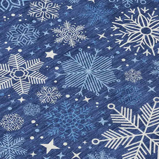 Navy Blue Ivory And Sky Blue Snowflake Washable Indoor Outdoor Area Rug Photo 9