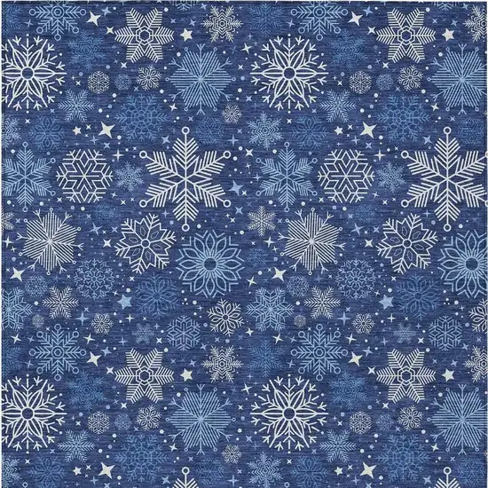 Navy Blue Ivory And Sky Blue Snowflake Washable Indoor Outdoor Area Rug Photo 4