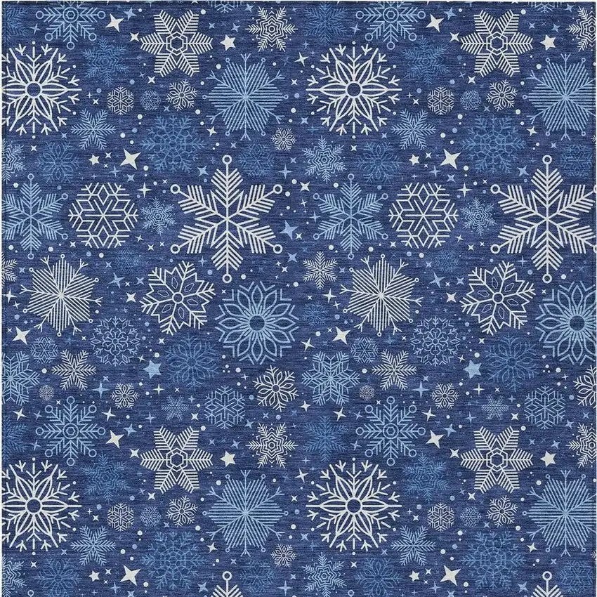 Navy Blue Ivory And Sky Blue Snowflake Washable Indoor Outdoor Area Rug Photo 4