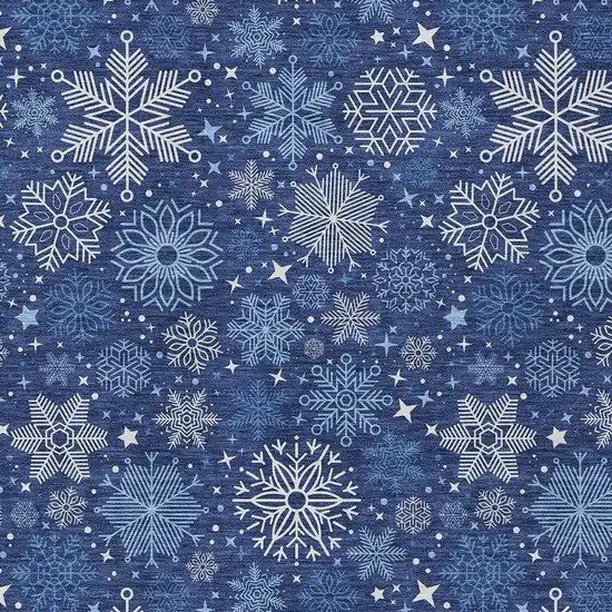 Navy Blue Ivory And Sky Blue Snowflake Washable Indoor Outdoor Area Rug Photo 3