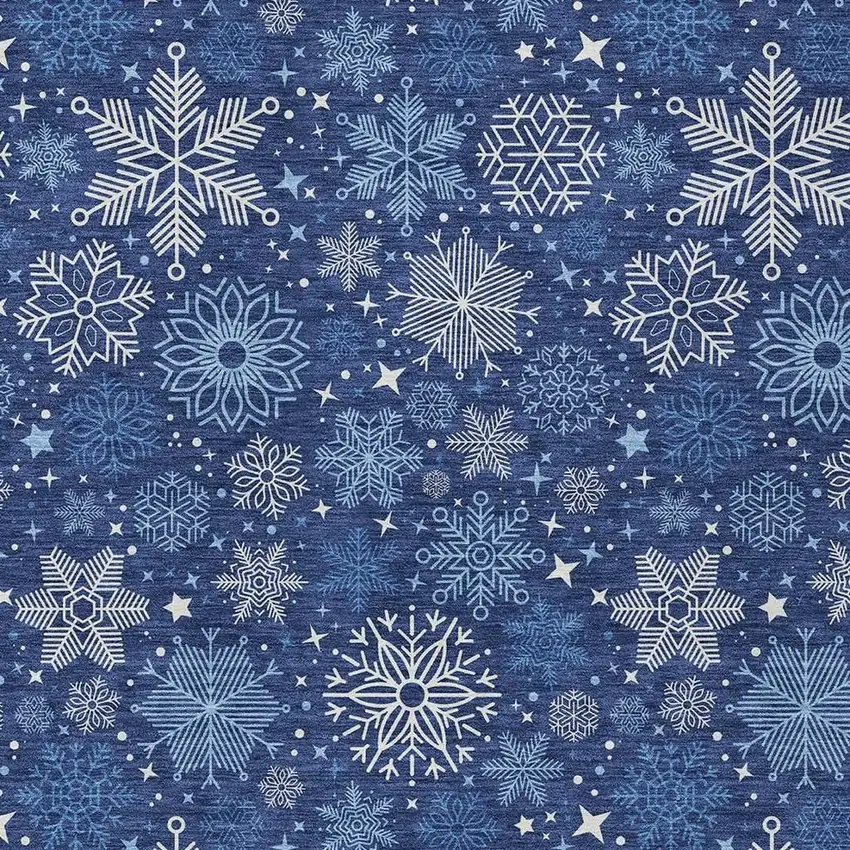 Navy Blue Ivory And Sky Blue Snowflake Washable Indoor Outdoor Area Rug Photo 3