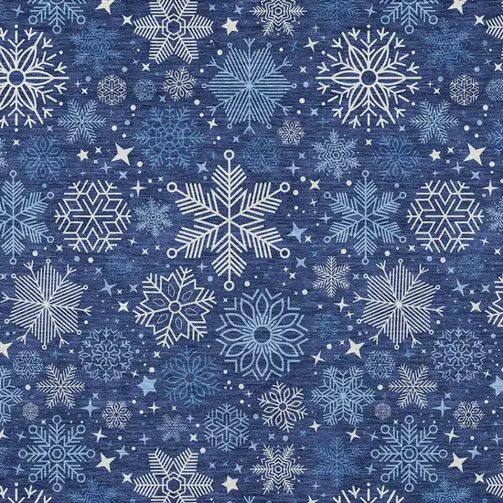 Navy Blue Ivory And Sky Blue Snowflake Washable Indoor Outdoor Area Rug Photo 7