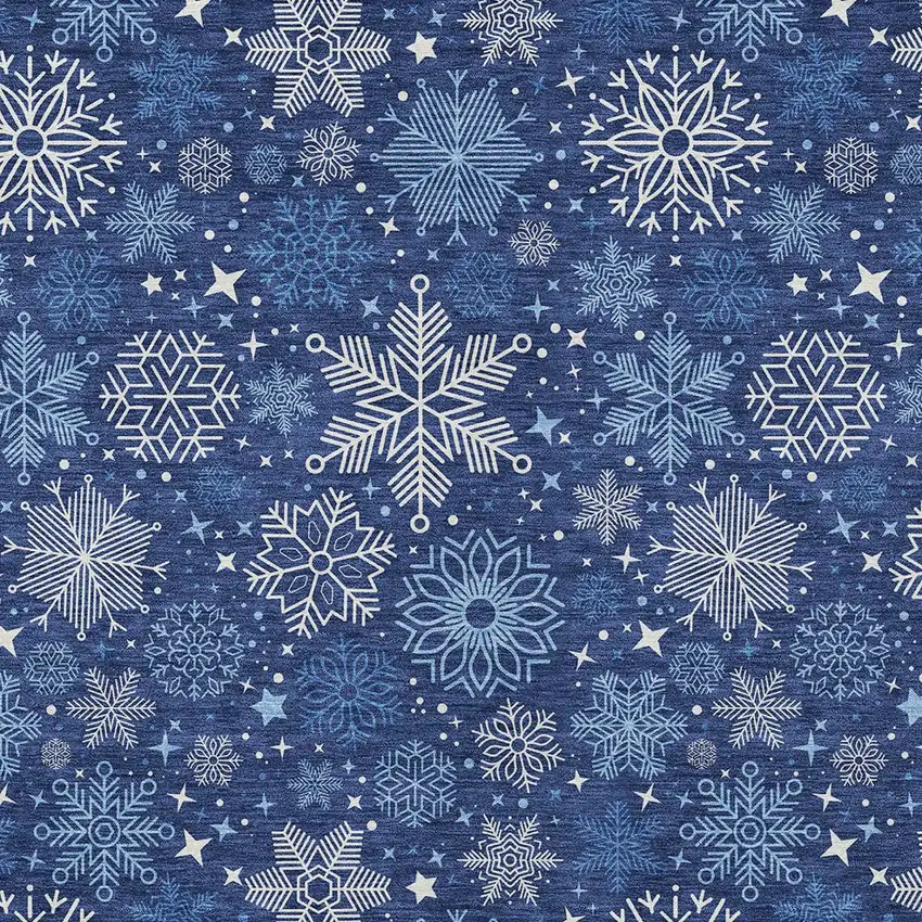 Navy Blue Ivory And Sky Blue Snowflake Washable Indoor Outdoor Area Rug Photo 7