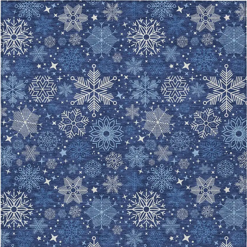Navy Blue Ivory And Sky Blue Snowflake Washable Indoor Outdoor Area Rug Photo 5